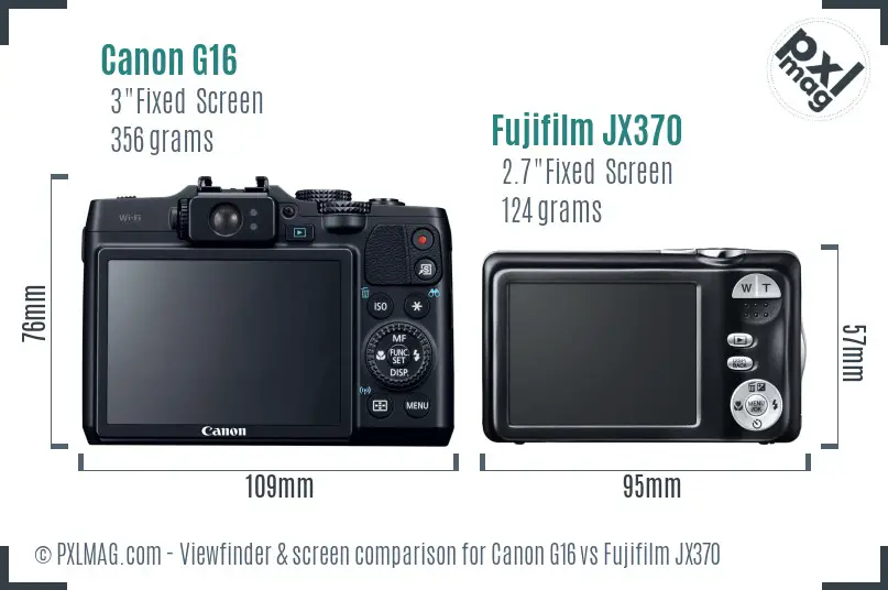 Canon G16 vs Fujifilm JX370 Screen and Viewfinder comparison