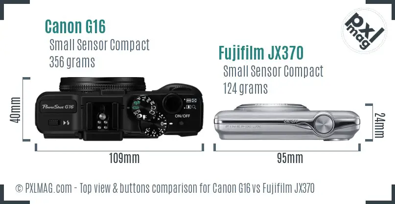 Canon G16 vs Fujifilm JX370 top view buttons comparison