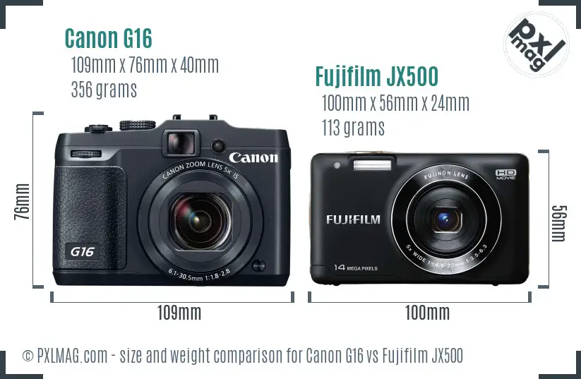 Canon G16 vs Fujifilm JX500 size comparison