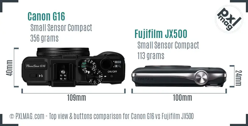 Canon G16 vs Fujifilm JX500 top view buttons comparison