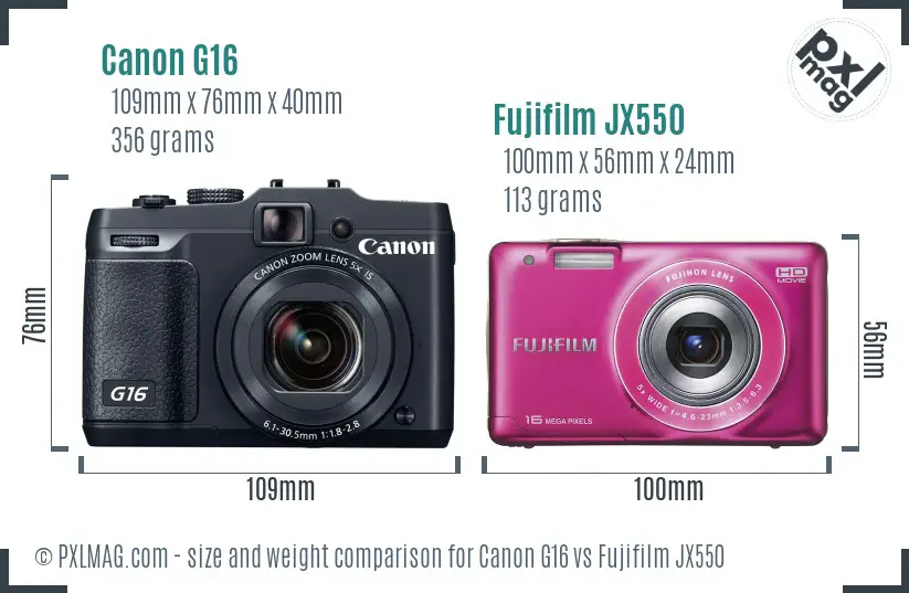 Canon G16 vs Fujifilm JX550 size comparison