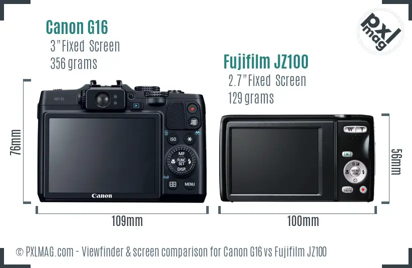 Canon G16 vs Fujifilm JZ100 Screen and Viewfinder comparison