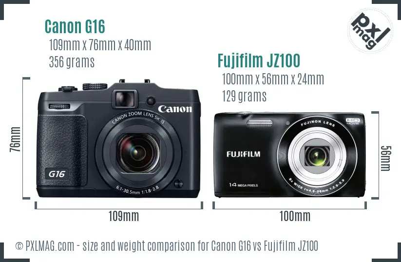 Canon G16 vs Fujifilm JZ100 size comparison