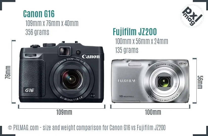 Canon G16 vs Fujifilm JZ200 size comparison