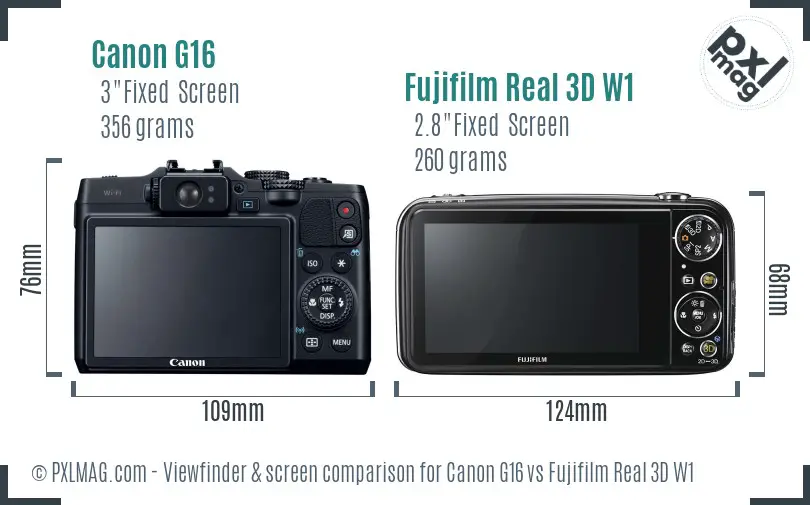 Canon G16 vs Fujifilm Real 3D W1 Screen and Viewfinder comparison