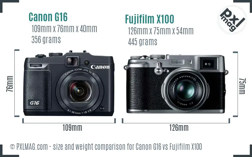 Canon G16 vs Fujifilm X100 size comparison Canon G16 vs Fujifilm X100 size comparison