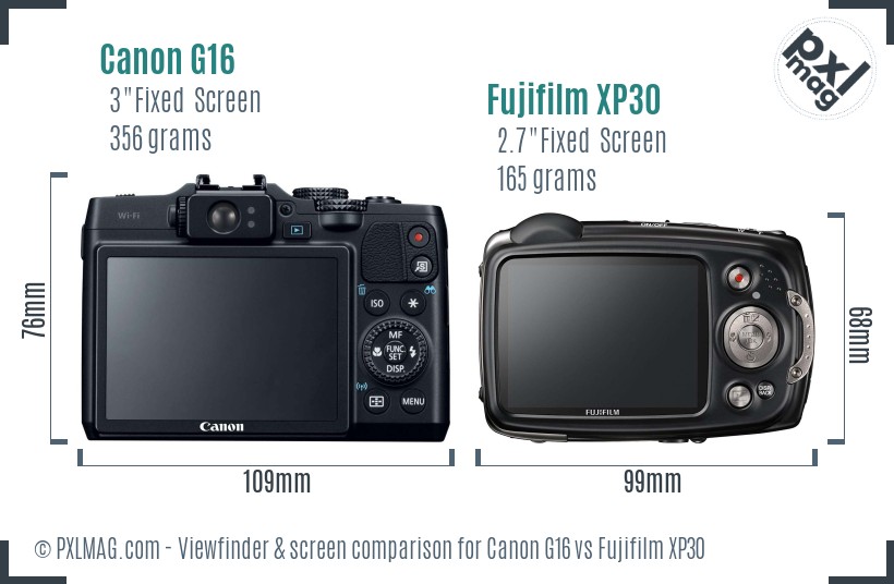 Canon G16 vs Fujifilm XP30 Screen and Viewfinder comparison