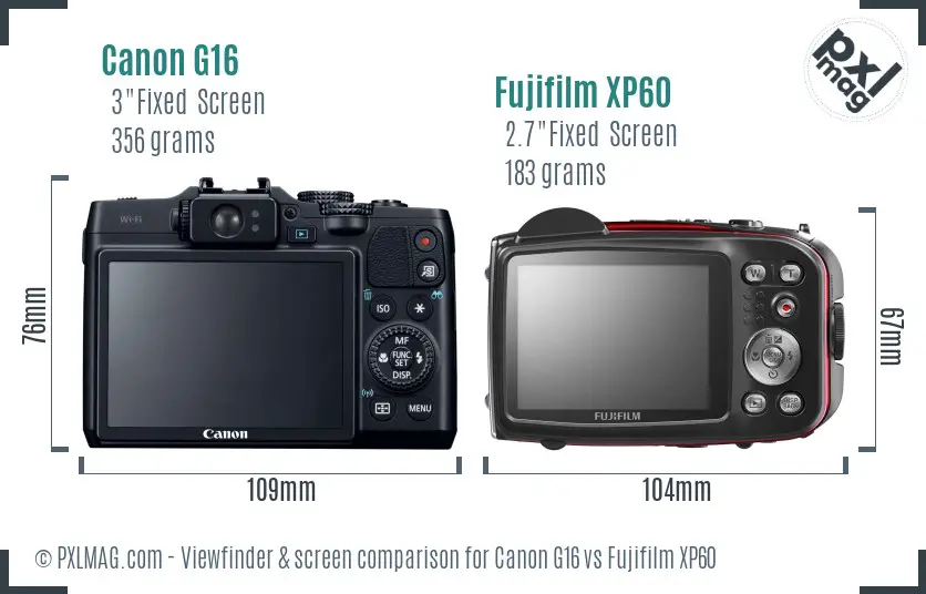 Canon G16 vs Fujifilm XP60 Screen and Viewfinder comparison