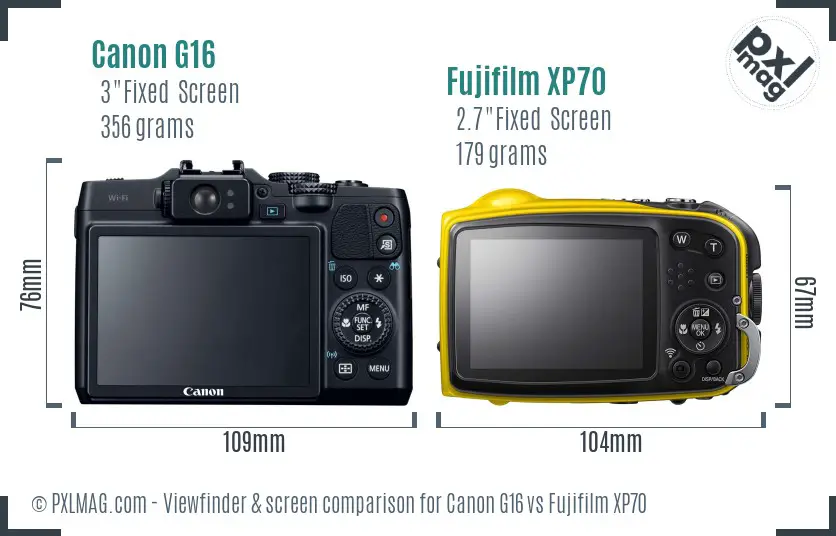 Canon G16 vs Fujifilm XP70 Screen and Viewfinder comparison