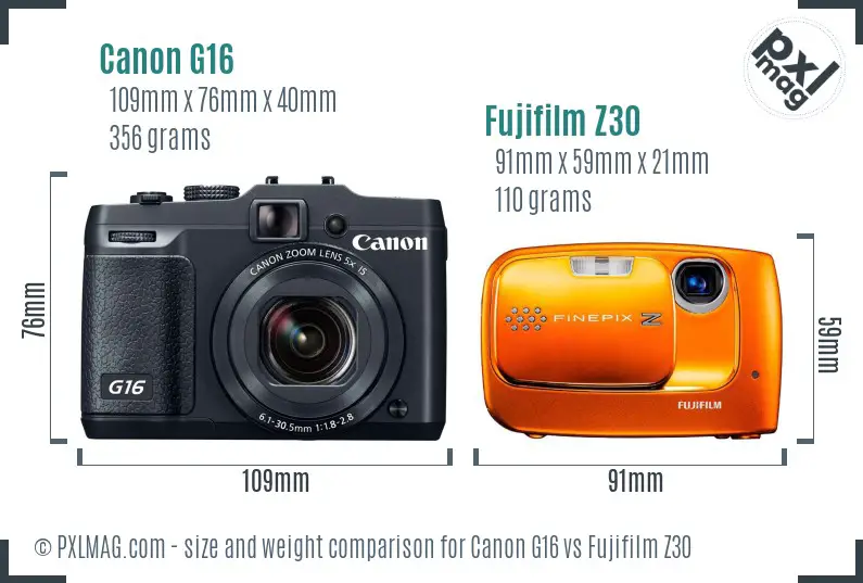 Canon G16 vs Fujifilm Z30 size comparison