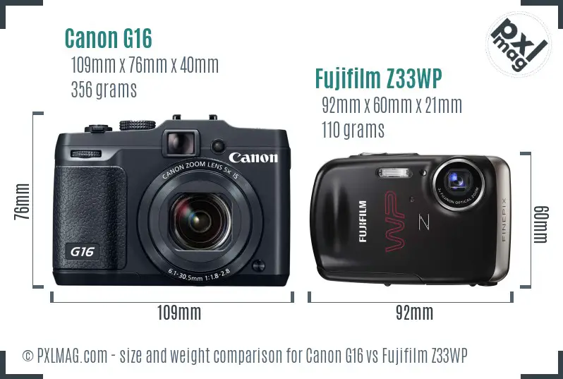 Canon G16 vs Fujifilm Z33WP size comparison