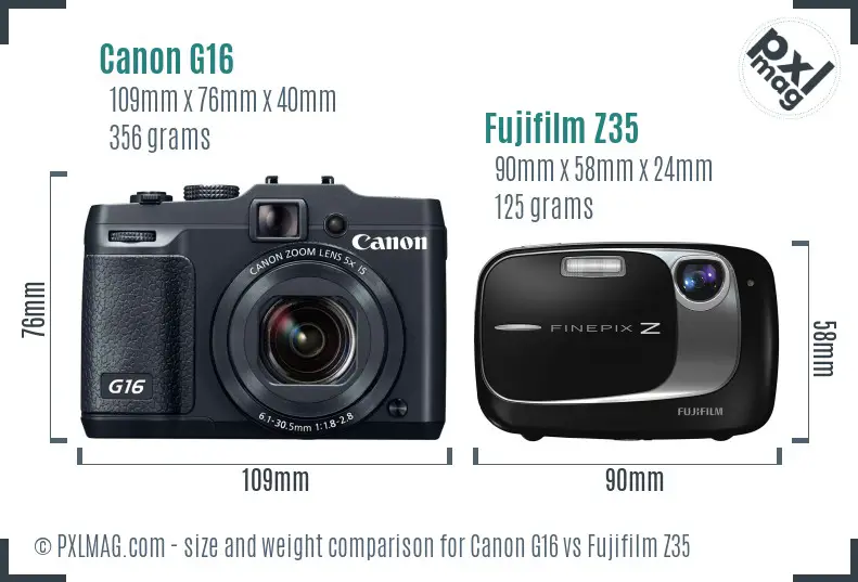 Canon G16 vs Fujifilm Z35 size comparison