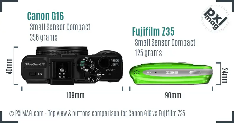 Canon G16 vs Fujifilm Z35 top view buttons comparison