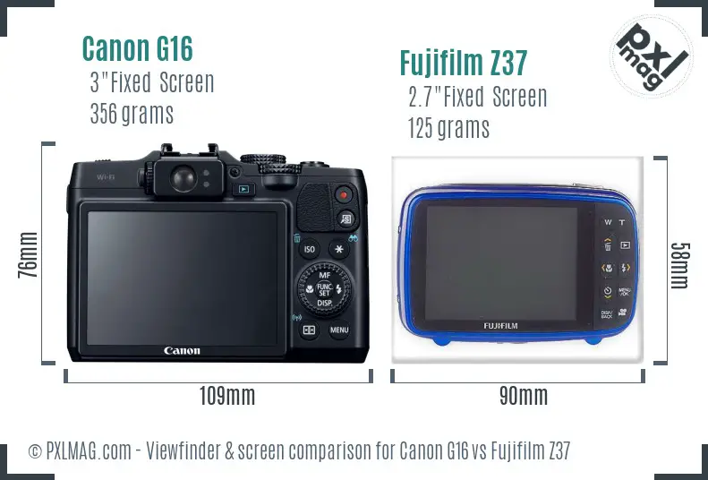 Canon G16 vs Fujifilm Z37 Screen and Viewfinder comparison