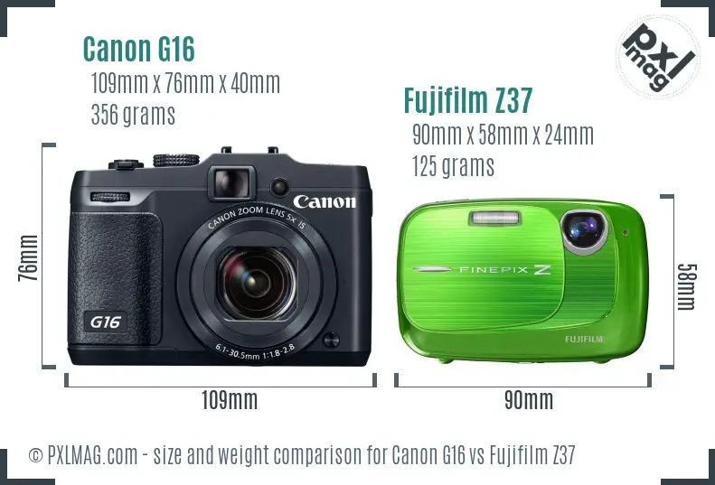 Canon G16 vs Fujifilm Z37 size comparison