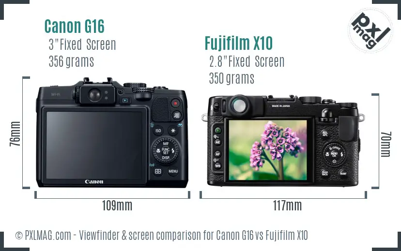 Canon G16 vs Fujifilm X10 Screen and Viewfinder comparison