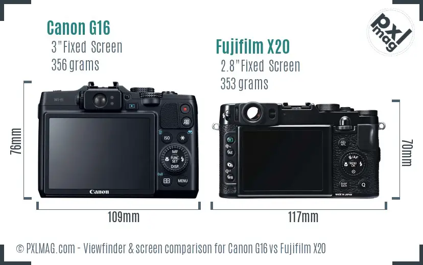 Canon G16 vs Fujifilm X20 Screen and Viewfinder comparison