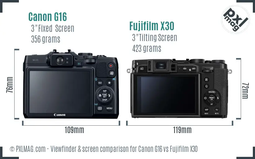 Canon G16 vs Fujifilm X30 Screen and Viewfinder comparison