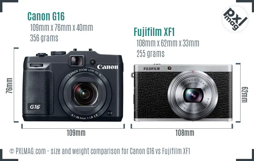 Canon G16 vs Fujifilm XF1 size comparison