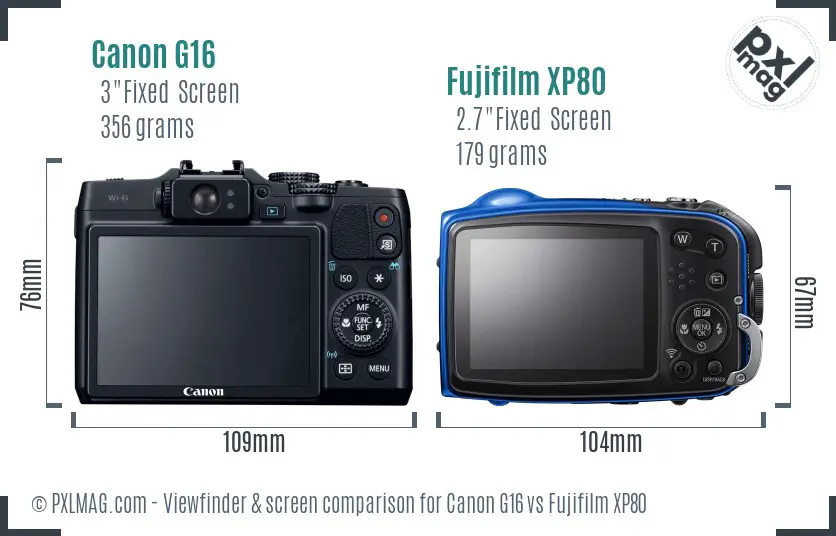 Canon G16 vs Fujifilm XP80 Screen and Viewfinder comparison Canon G16 vs Fujifilm XP80 Screen and Viewfinder comparison