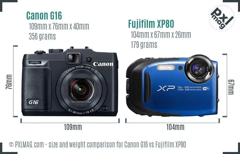 Canon G16 vs Fujifilm XP80 size comparison Canon G16 vs Fujifilm XP80 size comparison