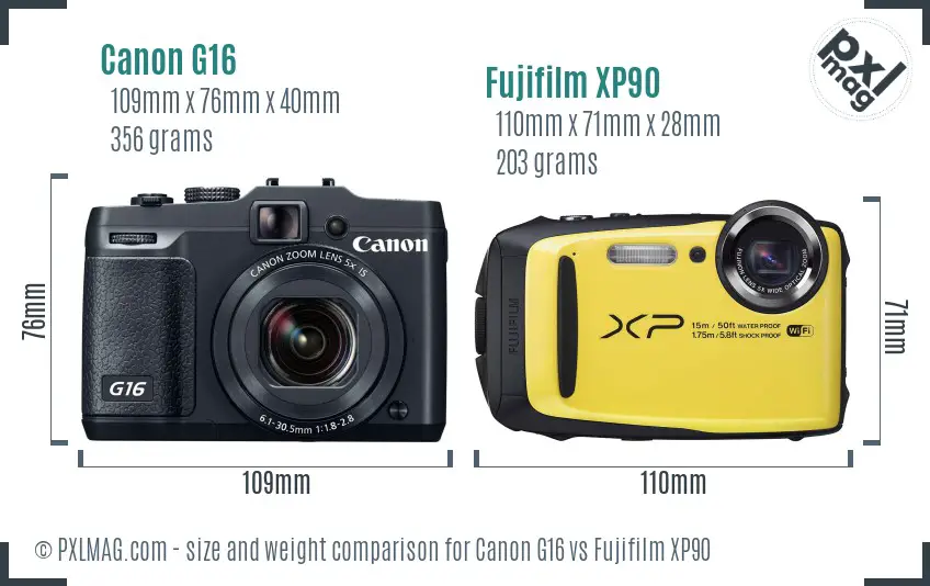 Canon G16 vs Fujifilm XP90 size comparison Canon G16 vs Fujifilm XP90 size comparison