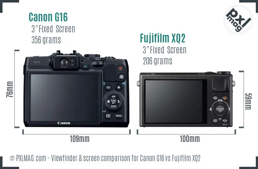 Canon G16 vs Fujifilm XQ2 Screen and Viewfinder comparison