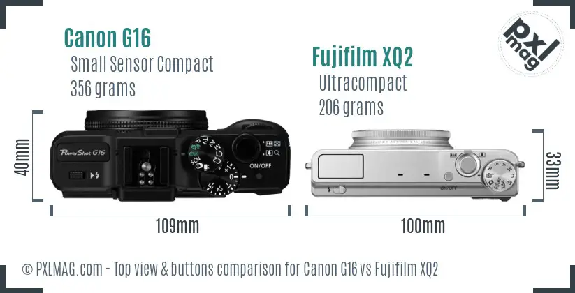 Canon G16 vs Fujifilm XQ2 top view buttons comparison