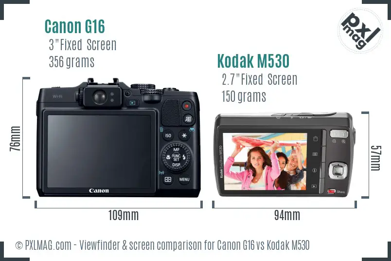 Canon G16 vs Kodak M530 Screen and Viewfinder comparison