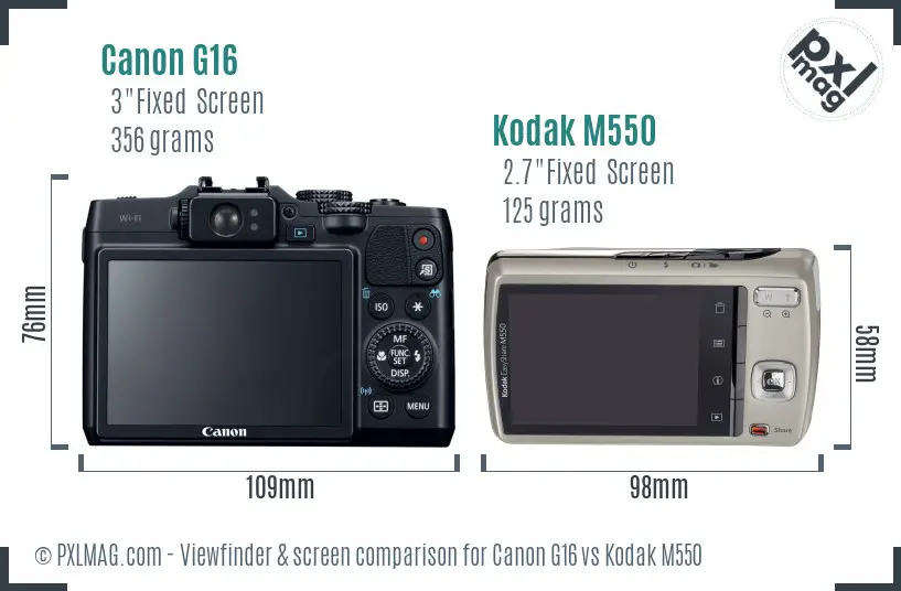 Canon G16 vs Kodak M550 Screen and Viewfinder comparison