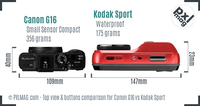Canon G16 vs Kodak Sport top view buttons comparison