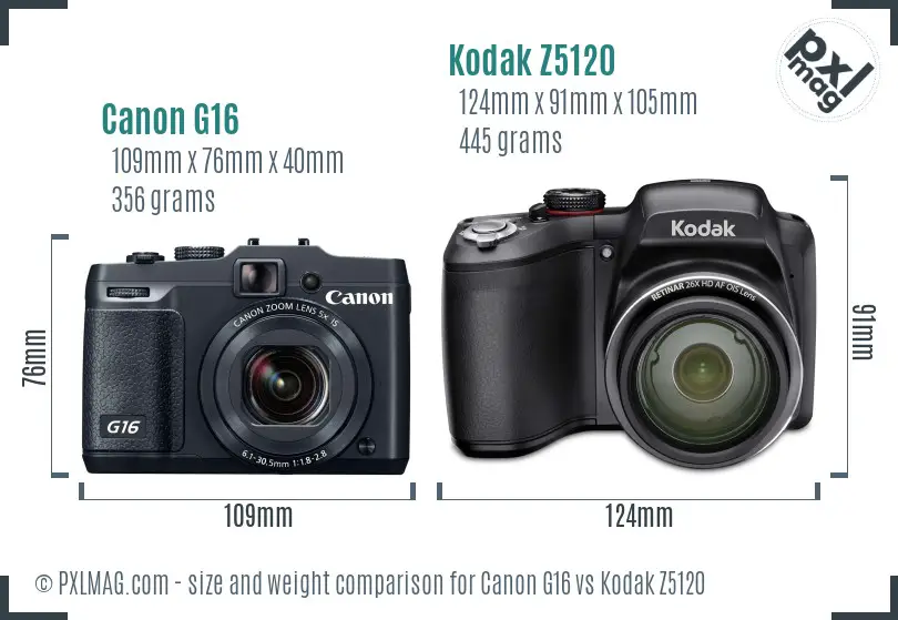 Canon G16 vs Kodak Z5120 size comparison