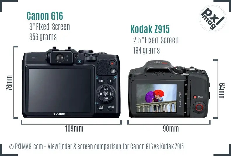 Canon G16 vs Kodak Z915 Screen and Viewfinder comparison