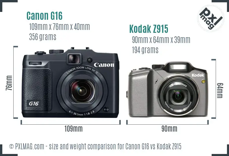Canon G16 vs Kodak Z915 size comparison