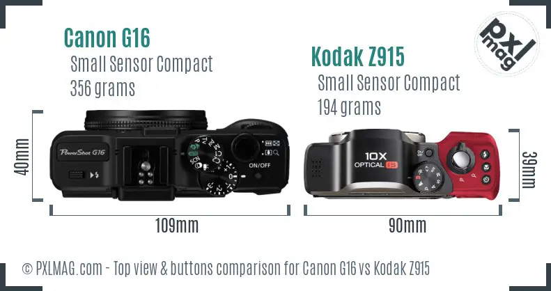 Canon G16 vs Kodak Z915 top view buttons comparison