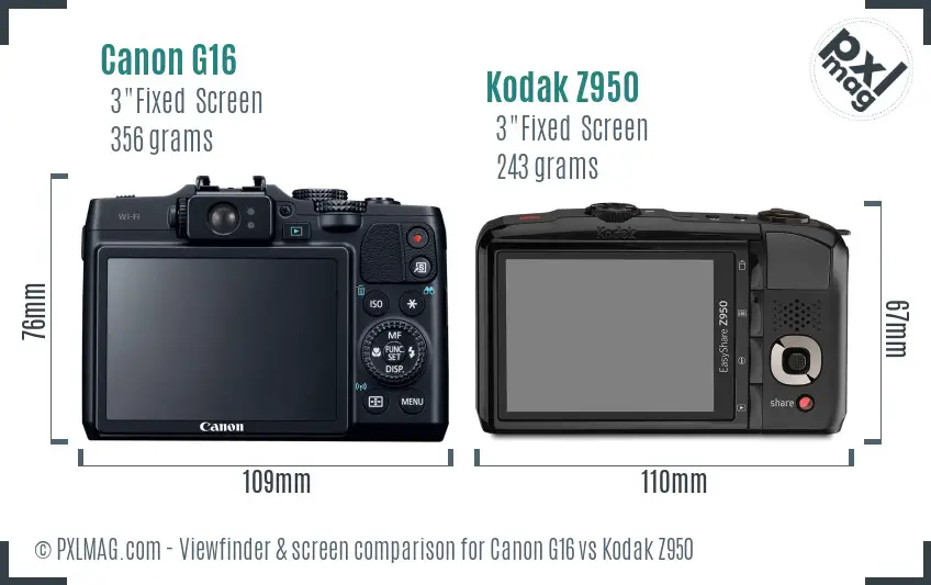 Canon G16 vs Kodak Z950 Screen and Viewfinder comparison