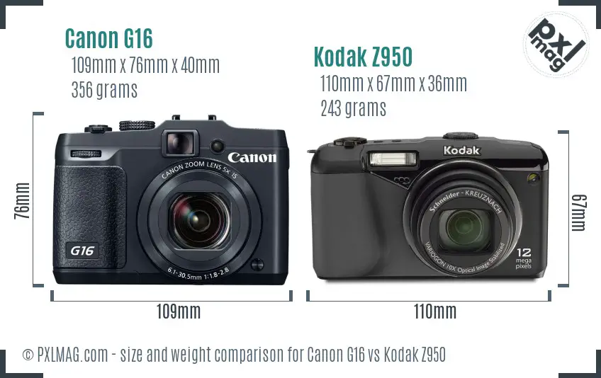 Canon G16 vs Kodak Z950 size comparison