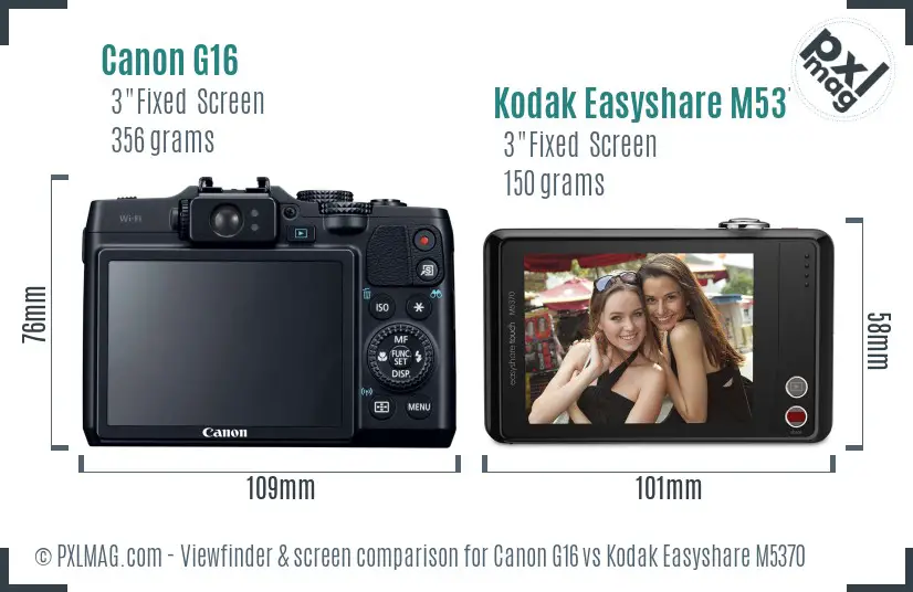 Canon G16 vs Kodak Easyshare M5370 Screen and Viewfinder comparison