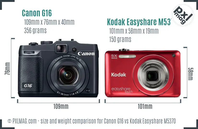 Canon G16 vs Kodak Easyshare M5370 size comparison