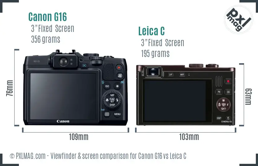 Canon G16 vs Leica C Screen and Viewfinder comparison