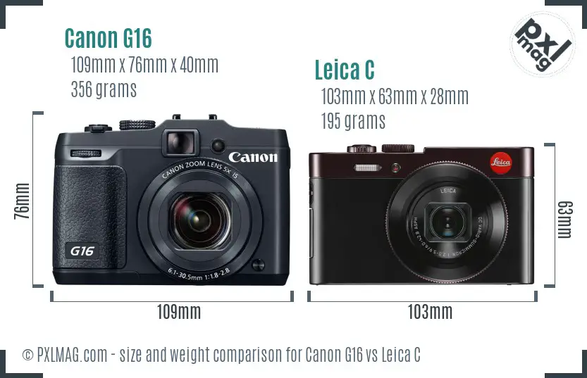 Canon G16 vs Leica C size comparison