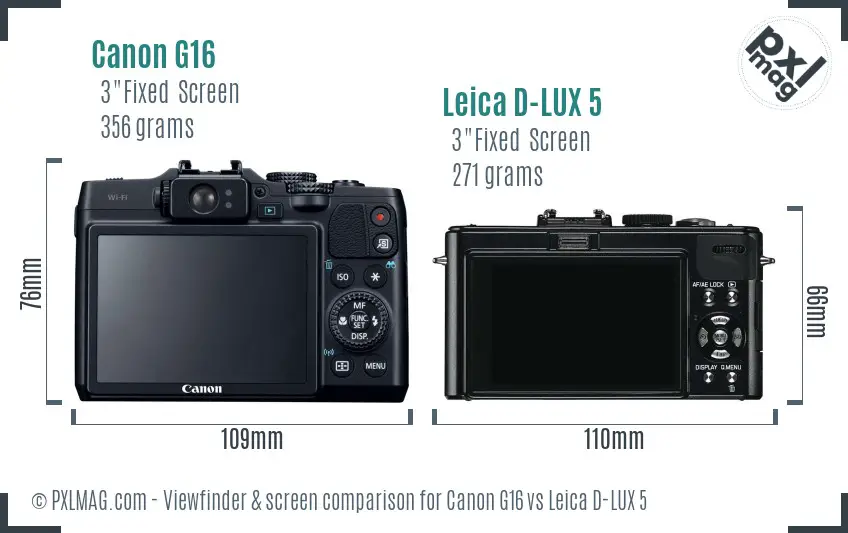 Canon G16 vs Leica D-LUX 5 Screen and Viewfinder comparison