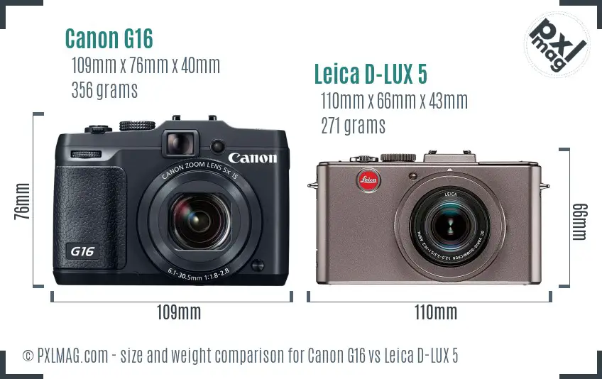 Canon G16 vs Leica D-LUX 5 size comparison