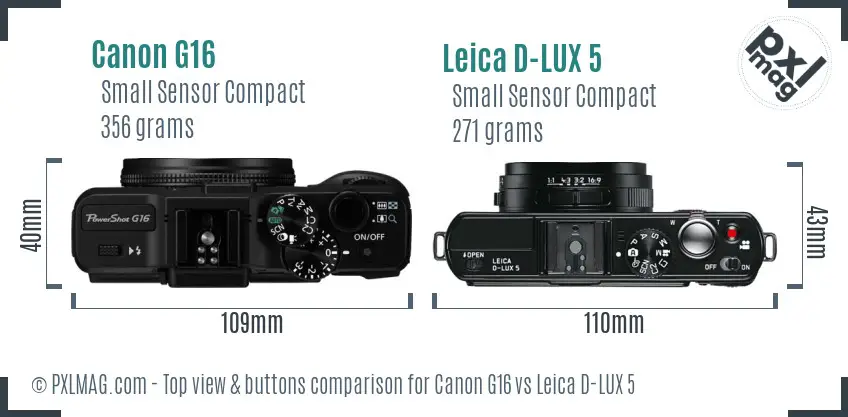 Canon G16 vs Leica D-LUX 5 top view buttons comparison