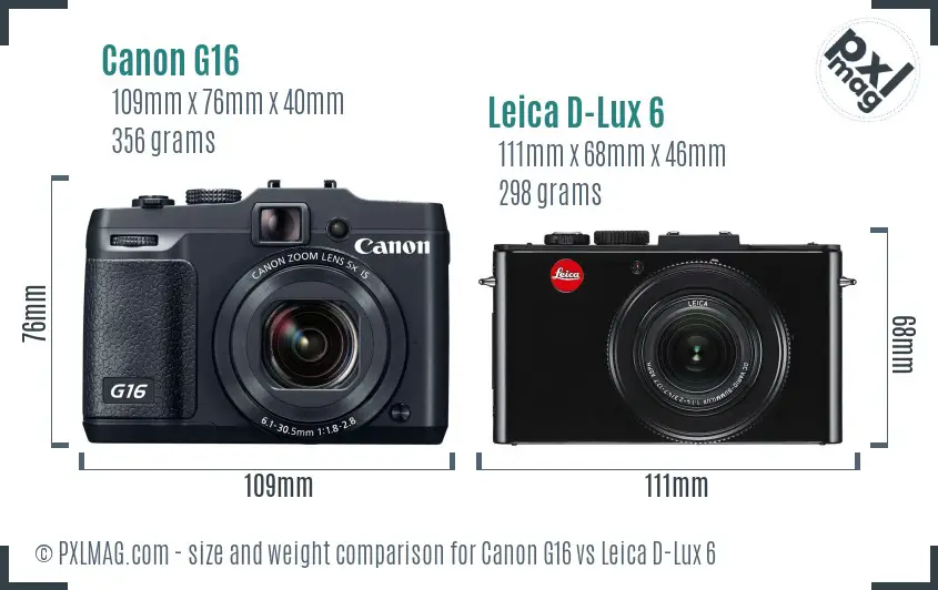Canon G16 vs Leica D-Lux 6 size comparison