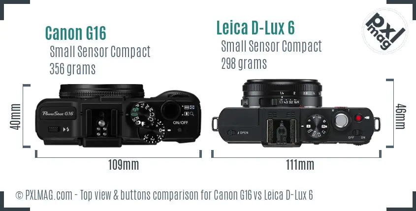 Canon G16 vs Leica D-Lux 6 top view buttons comparison