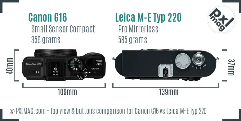 Canon G16 vs Leica M-E Typ 220 top view buttons comparison