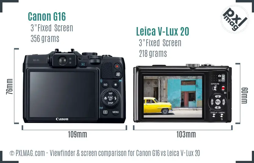 Canon G16 vs Leica V-Lux 20 Screen and Viewfinder comparison