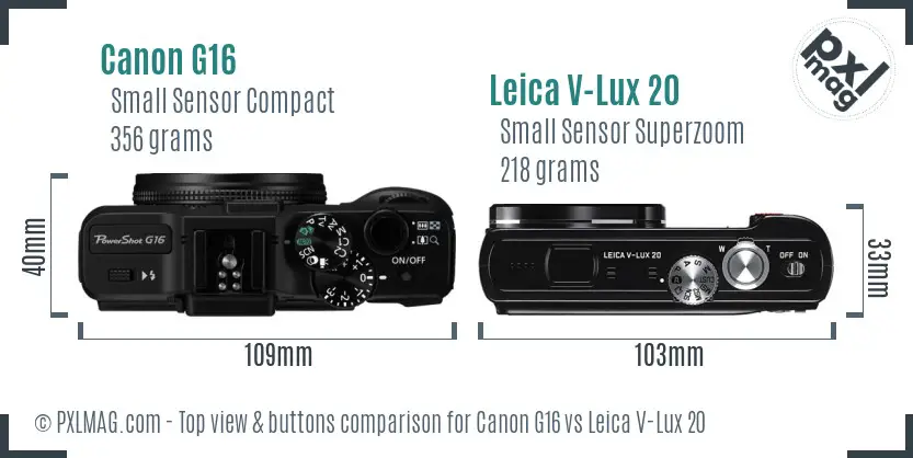 Canon G16 vs Leica V-Lux 20 top view buttons comparison