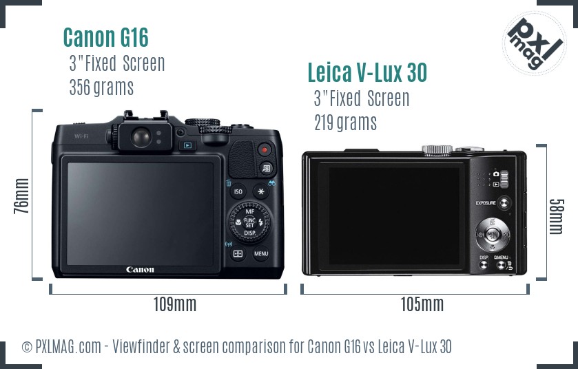 Canon G16 vs Leica V-Lux 30 Screen and Viewfinder comparison